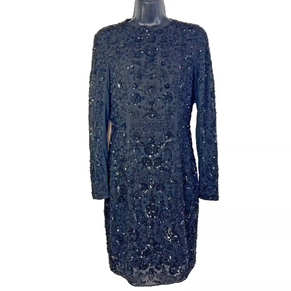 Anthropologie 6 Needle Thread Moonlit Mini Dress black beaded formal NYE party